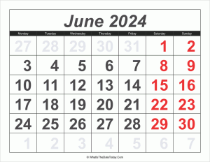 2024 calendar june with large numbers