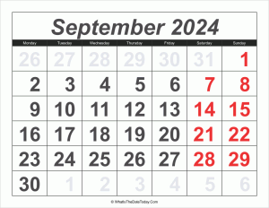 2024 calendar september with large numbers
