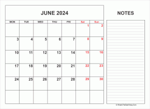 2024 printable june calendar with notes