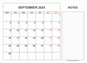 2024 printable september calendar with notes