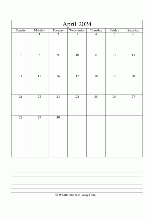 april 2024 calendar editable with notes (vertical)