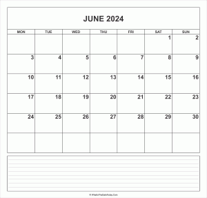 calendar june 2024 with notes
