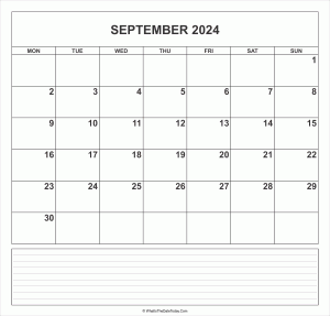 calendar september 2024 with notes