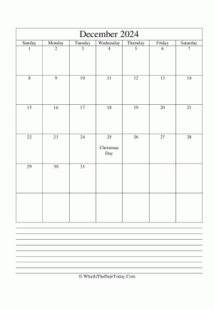 december 2024 calendar editable with notes (vertical)