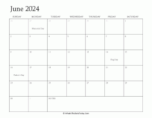 editable calendar june 2024 with holidays