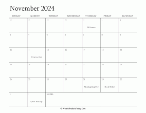 editable calendar november 2024 with holidays