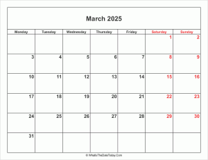 march 2025 calendar with weekend highlight