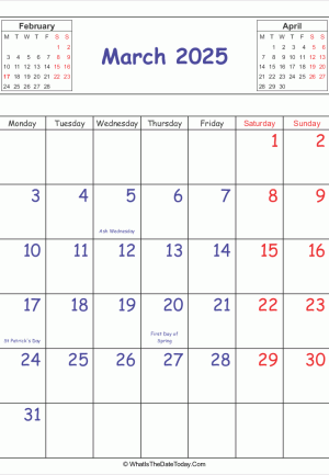 printable 2025 calendar march