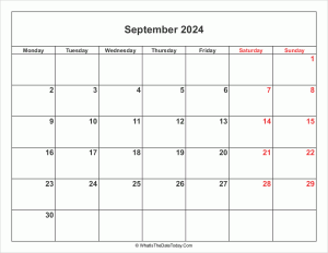 september 2024 calendar with weekend highlight