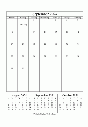 september 2024 editable calendar (vertical) with three mini months
