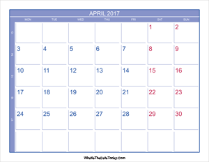 2017 april calendar with week numbers