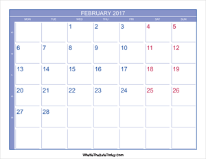 2017 february calendar with week numbers