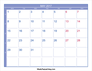 2017 may calendar with week numbers