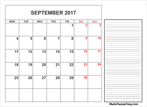 2017 printable september calendar with notes