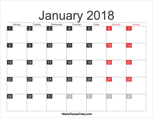 2018 january calendar printable