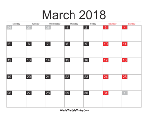 2018 march calendar printable