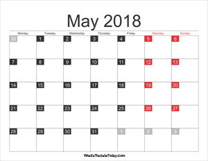 2018 may calendar printable