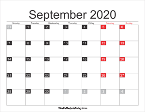 2020 september calendar printable