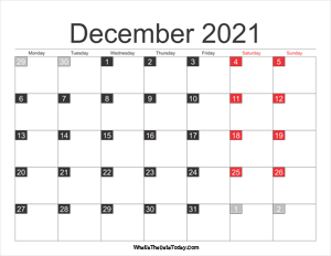 2021 december calendar printable