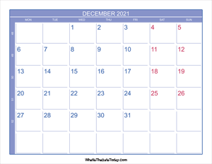 2021 december calendar with week numbers