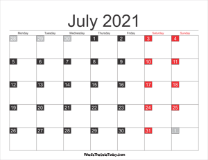2021 july calendar printable