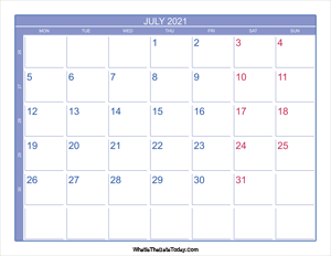 2021 july calendar with week numbers