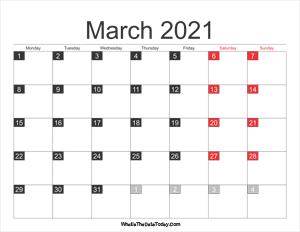 2021 march calendar printable