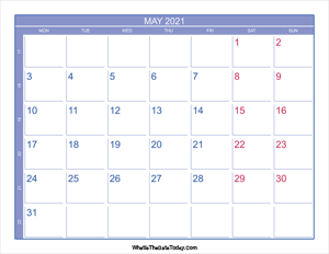 2021 may calendar with week numbers