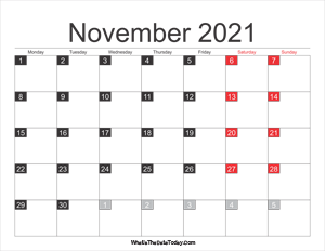 2021 november calendar printable