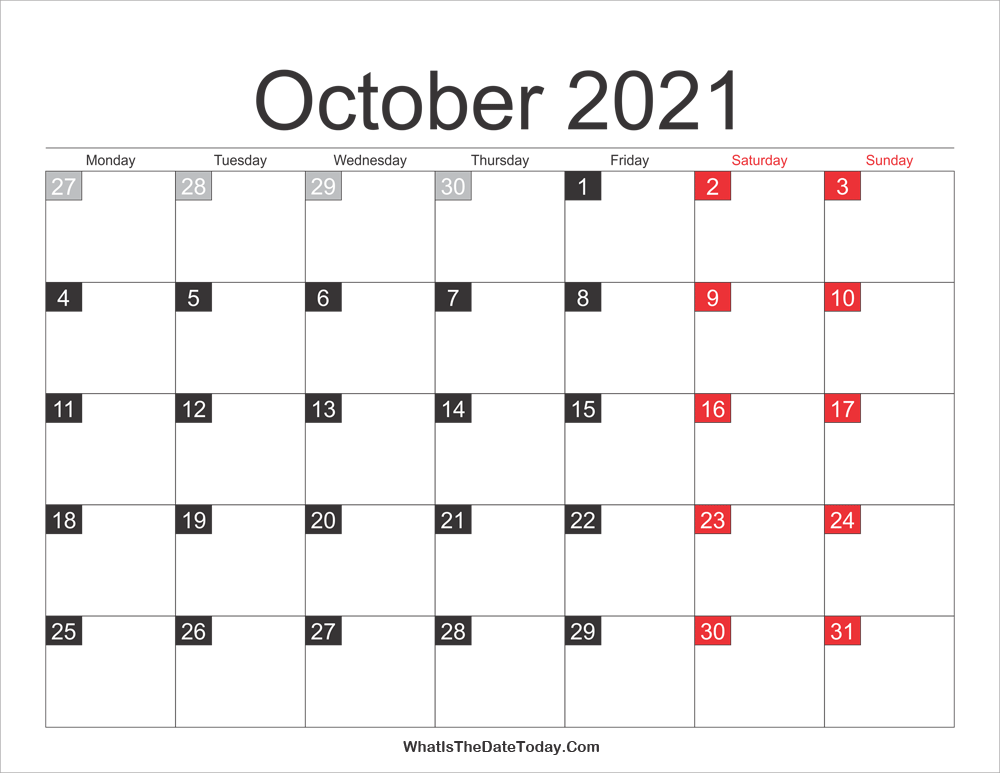 2021 october Calendar Printable
