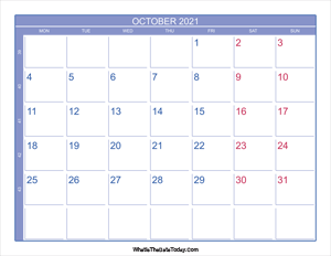 2021 october calendar with week numbers