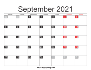 2021 september calendar printable