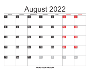 2022 august calendar printable