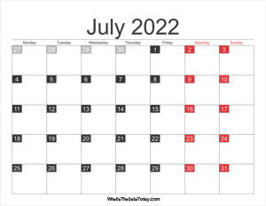 2022 july calendar printable