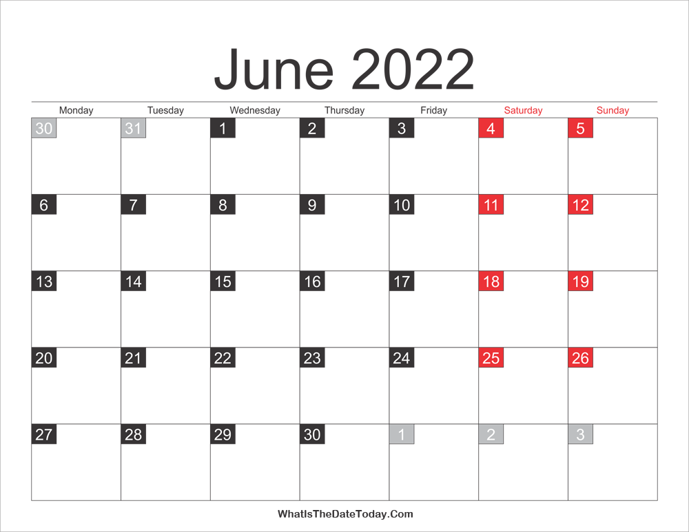 2022 June Calendar Printable