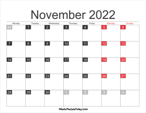 2022 november calendar printable