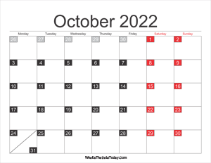 2022 october calendar printable