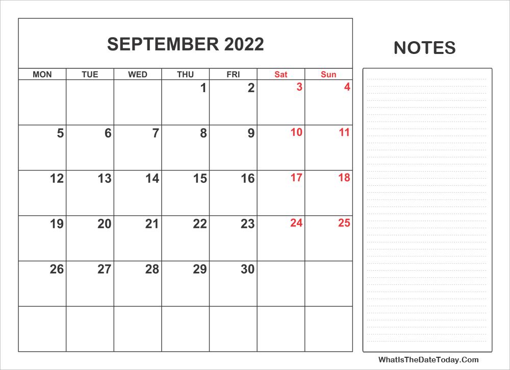 2022 printable september calendar with notes