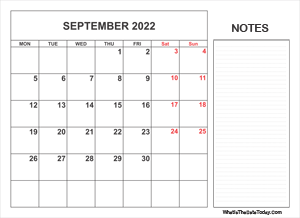2022 printable september calendar with notes