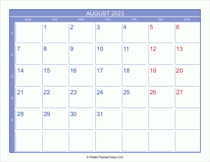 2023 august calendar with week numbers