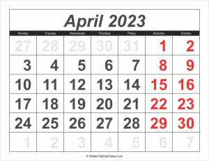 2023 calendar april with large numbers