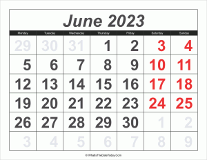 2023 calendar june with large numbers