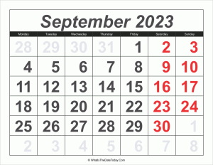 2023 calendar september with large numbers