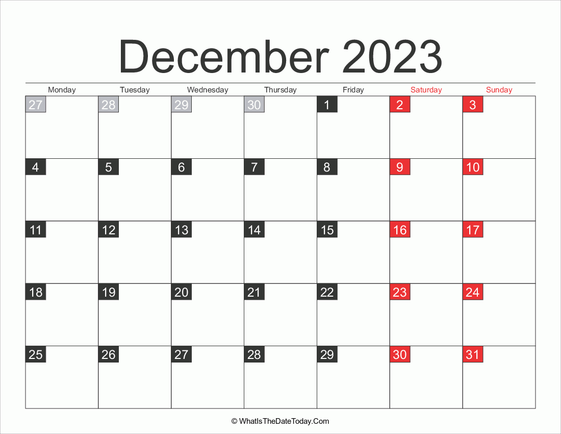 2023 December Calendar Printable