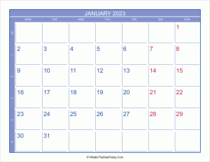2023 january calendar with week numbers