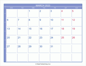 2023 march calendar with week numbers