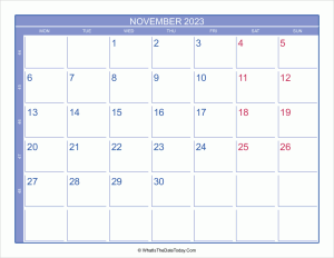 2023 november calendar with week numbers