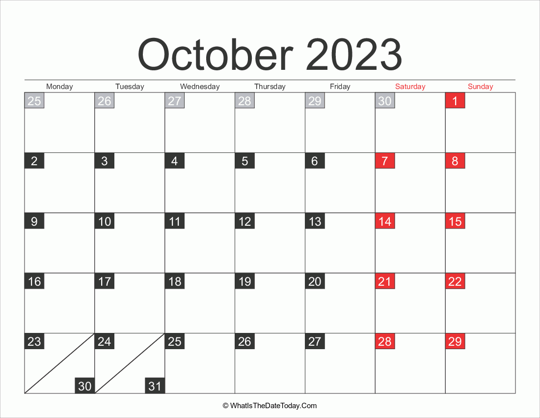 2023 october Calendar Printable