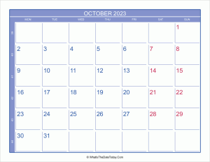 2023 october calendar with week numbers