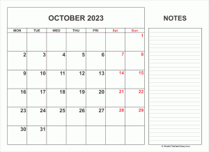2023 printable october calendar with notes